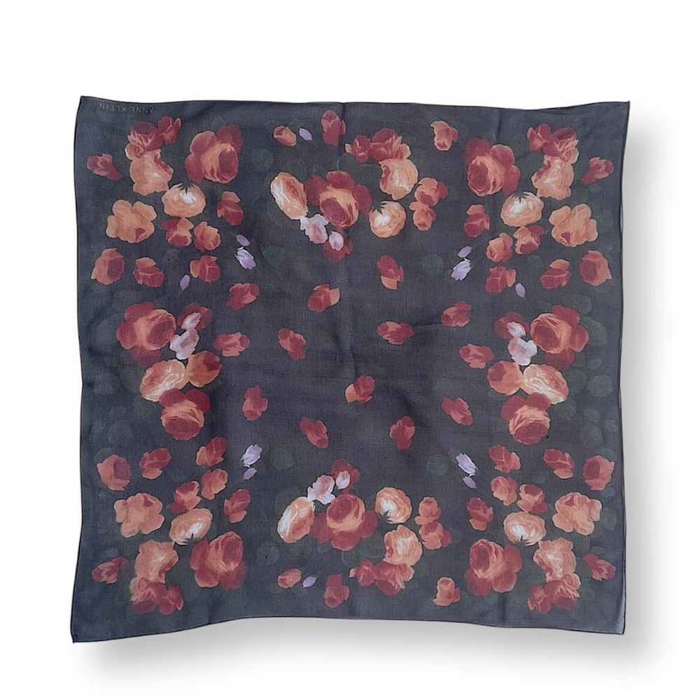 Anne Klein Black Chiffon Scarf with Orange Floral Print